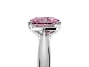 Solitaire Engagement Ring Setting for Fancy Pink Radiant Cut Center with Reverse Tapered Band and Prong Head in Platinum