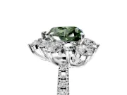 Floral Halo Engagement Ring Setting for Fancy Green Heart-Shaped Center with Pave Accents and Prong Head in Platinum