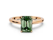 Solitaire Engagement Ring Setting for Fancy Green Emerald Cut Center with Narrow Cathedral Band and Prong Head in Rose Gold