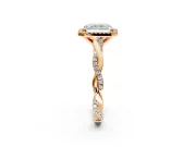Halo Engagement Ring Setting for Radiant Cut Center with Pave and Plain Twist Band and Prong Head in Rose Gold