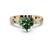 Solitaire Engagement Ring Setting for Fancy Green Heart-Shaped Center with Channel Baguette Band and Prong Head in Yellow Gold