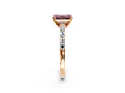 Baguette Engagement Ring Setting for Fancy Pink Emerald Cut Center with Alternating Bar-Set Band and Prong Head in Rose Gold