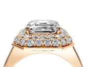 Halo Engagement Ring Setting for Asscher Cut Center with Plain Tapered Band and Prong Head in Rose Gold