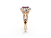 Halo Engagement Ring Setting for Fancy Pink Emerald Cut Center with Two-Strand Split Shank and Prong Head in Rose Gold