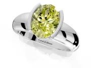 Tension Engagement Ring Setting for Fancy Yellow Oval Center with Wide Flat Band and Tension Head in Sterling Silver