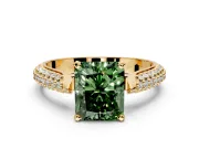 Solitaire Engagement Ring Setting for Fancy Green Radiant Cut Center with Multi-Row Accents and Prong Head in Yellow Gold