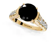 Solitaire Engagement Ring Setting for Fancy Black Round Cut Center with Pave Cathedral Shoulders and Prong Head in Yellow Gold