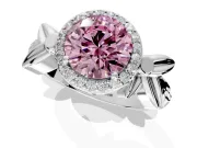 Halo Engagement Ring Setting for Fancy Pink Round Cut Center with Floral Band and Prong Head in Platinum