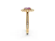 Milgrain Halo Engagement Ring Setting for Fancy Pink Cushion Cut Center with Bezel Point Accents and Prong Head in Yellow Gold