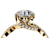 Solitaire Engagement Ring Setting for Round Cut Center with Narrow Twist Pave Band and Prong Head in Yellow Gold