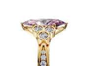 Cluster Engagement Ring Setting for Fancy Pink Marquise Center with Bezel Accent Clusters and Prong Head in Yellow Gold
