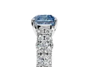 Solitaire Engagement Ring Setting for Fancy Blue Cushion Cut Center with Pave Cathedral Shoulders and Prong Head in Sterling Silver