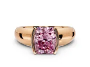 Tension Engagement Ring Setting for Fancy Pink Radiant Cut Center with Wide Flat Band and Tension Head in Rose Gold