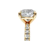 Solitaire Engagement Ring Setting for Cushion Cut Center with Fine Pave Narrow Band and Prong Head in Yellow Gold