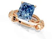 Solitaire Engagement Ring Setting for Fancy Blue Radiant Cut Center with Marquise Panel Band and Prong Head in Rose Gold