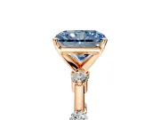Solitaire Engagement Ring Setting for Fancy Blue Radiant Cut Center with Bezel Station Band and Prong Head in Rose Gold