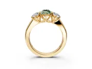 3 Stone Engagement Ring Setting for Fancy Green Marquise Center with Raised Basket Heads and Prong Head in Yellow Gold