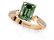 Solitaire Engagement Ring Setting for Fancy Green Emerald Cut Center with Multi-Row Accents and Prong Head in Rose Gold