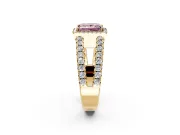 Halo Engagement Ring Setting for Fancy Pink Princess Cut Center with Wide-Open Pave Split Shank and Prong Head in Yellow Gold