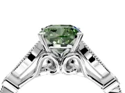Solitaire Engagement Ring Setting for Fancy Green Cushion Cut Center with Marquise and Bezel Accents and Prong Head in Sterling Silver