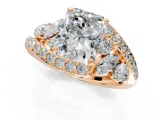 Halo Engagement Ring Setting for Radiant Cut Center with Marquise and Pave Bypass Band and Prong Head in Rose Gold