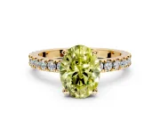 Solitaire Engagement Ring Setting for Fancy Yellow Oval Center with Fine Pave Band and Claw Prong Head in Yellow Gold