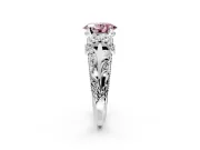 Solitaire Engagement Ring Setting for Fancy Pink Oval Center with Filigree Accent Basket and Prong Head in Platinum
