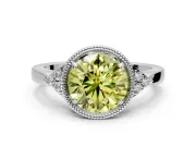 Cluster Engagement Ring Setting for Fancy Yellow Round Cut Center with Milgrain Shoulder Clusters and Prong Head in Platinum