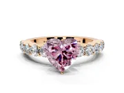 Shared-Prong Engagement Ring Setting for Fancy Pink Heart-Shaped Center with Graduated Accents and Prong Head in Rose Gold