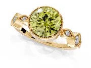 Vintage Station Engagement Ring Setting for Fancy Yellow Round Cut Center with Accents and Prong Head in Yellow Gold