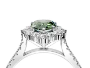 Halo Engagement Ring Setting for Fancy Green Pear-Shaped Center with Single-Row Pave, Open Basket and Prong Head in Platinum