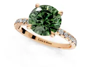 Solitaire Engagement Ring Setting for Fancy Green Round Cut Center with Fine Pave Narrow Band and Prong Head in Rose Gold