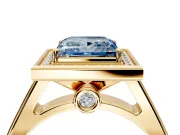 Halo Engagement Ring Setting for Fancy Blue Princess Cut Center with Outer Bezel Rim, Pave Band and Prong Head in Yellow Gold