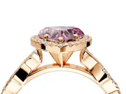 Halo Engagement Ring Setting for Fancy Pink Heart-Shaped Center with Pave and Plain Twist Band and Prong Head in Rose Gold