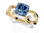 Solitaire Engagement Ring Setting for Fancy Blue Cushion Cut Center with Criss-Cross Accent Band and Prong Head in Yellow Gold
