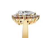 Starburst Halo Engagement Ring Setting for Pear-Shaped Center with Flat Cathedral Band and Prong Head in Yellow Gold