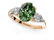 3 Stone Engagement Ring Setting for Fancy Green Oval Center with Large Pear-Shaped Accents and Prong Head in Rose Gold