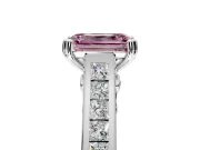 Solitaire Engagement Ring Setting for Fancy Pink Emerald Cut Center with Channel Band and Double Claw Prong Head in Sterling Silver
