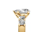 5 Stone Engagement Ring Setting for Pear-Shaped Center with Plain Band and Prong Head in Yellow Gold