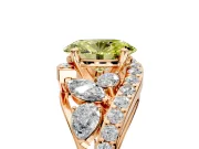 Halo Engagement Ring Setting for Fancy Yellow Oval Center with Marquise and Pave Bypass Band and Prong Head in Rose Gold