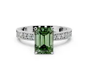 Milgrain Pave Engagement Ring Setting for Fancy Green Emerald Cut Center with Accent Band and Prong Head in Platinum