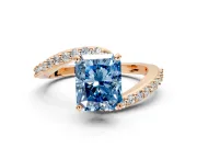 Solitaire Engagement Ring Setting for Fancy Blue Radiant Cut Center with Pave Bypass Swirl Band and Prong Head in Rose Gold