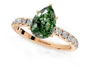 Solitaire Engagement Ring Setting for Fancy Green Pear-Shaped Center with Large Accent Band and Prong Head in Rose Gold