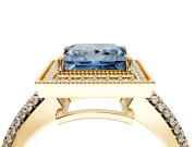 Milgrain Halo Engagement Ring Setting for Fancy Blue Princess Cut Center with Three-Sided Pave Band and Prong Head in Yellow Gold