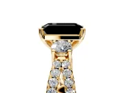 3 Stone Engagement Ring Setting for Fancy Black Emerald Cut Center with Pave Split Shank and Prong Head in Yellow Gold
