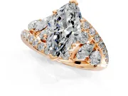 Halo Engagement Ring Setting for Marquise Center with Marquise and Pave Bypass Band and Prong Head in Rose Gold