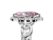 Halo Engagement Ring Setting for Fancy Pink Marquise Center with Open Scroll Shoulders and Prong Head in Platinum