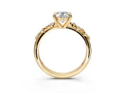Solitaire Engagement Ring Setting for Oval Center with Trailing Leaf Accent Band and Prong Head in Yellow Gold