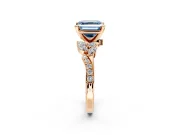 Solitaire Engagement Ring Setting for Fancy Blue Asscher Cut Center with Marquise Accent Twist Band and Prong Head in Rose Gold