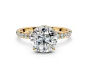 Hidden Halo Engagement Ring Setting for Round Cut Center with Pave Band and Prong Head in Yellow Gold